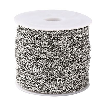 304 Stainless Steel Cable Chains, Soldered, with Spool, Oval, 2x1.5x0.4mm, about 82.02 Feet(25m)/roll