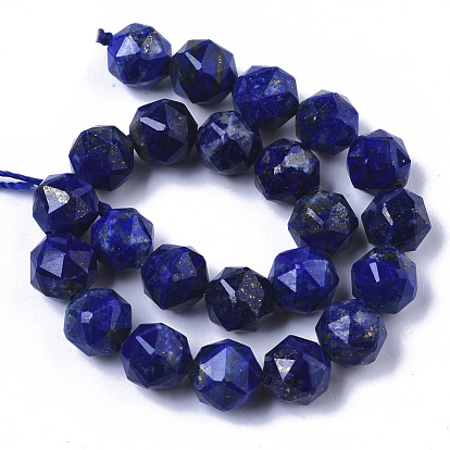 Hilos de cuentas de lapislázuli natural, facetados, cuentas redondas con corte de estrella