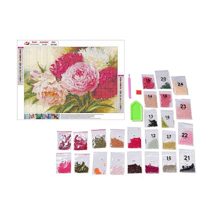 DIY 5D Flower Pattern Canvas Diamond Painting Kits, with Resin Rhinestones, Sticky Pen, Tray Plate, Glue Clay, for Home Wall Decor Full Drill Diamond Art Gift