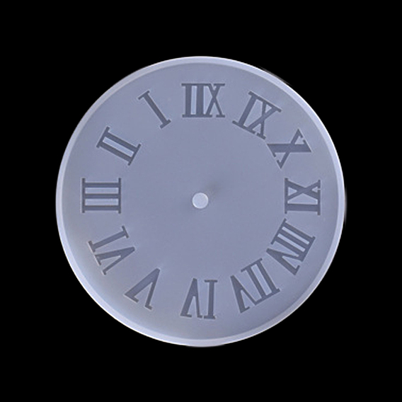 Flat Round with Roman Numerals Clock Wall Decoration Food Grade Silicone Molds, for UV Resin, Epoxy Resin Craft Making