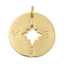 Rack Plating Brass Pendants, Cadmium Free & Lead Free, Long-Lasting Plated, Compass Charms
