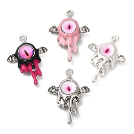 Alloy Enamel Pendants, with Glass, Lead Free & Cadmium Free, Platinum, Eye with Wings Charm