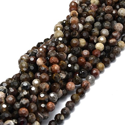 Petrificados perlas de madera hebras naturales, rondo, facetados