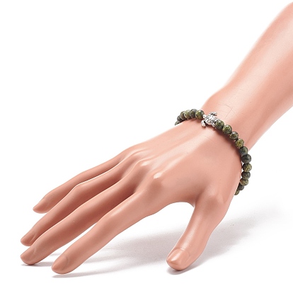 Gemstone Round & Alloy Sea Turtle Beaded Stretch Bracelet for Women