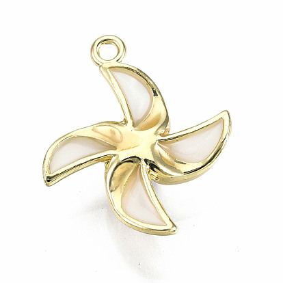Rack Plating Alloy Epoxy Resin Pendants, with White Acrylic, Cadmium Free & Lead Free, Light Gold, Windmill Charm