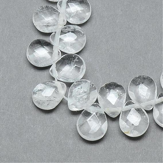 Natural Quartz Crystal Beads Strands, Rock Crystal, Top Drilled Beads, Faceted, Teardrop