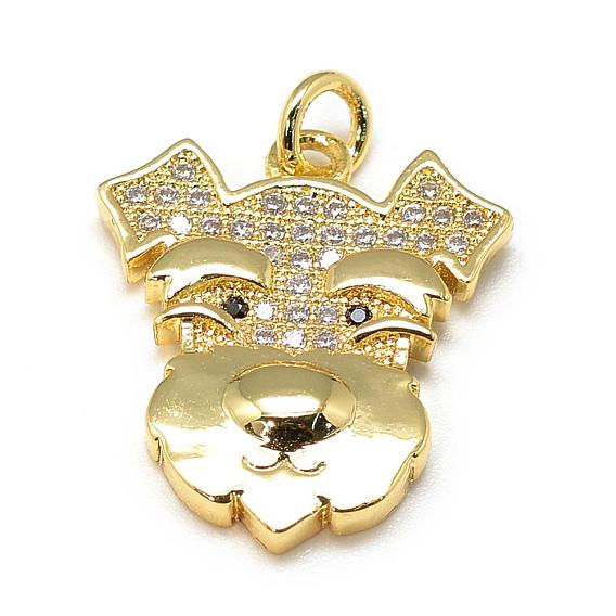 DIY Brass Micro Pave Cubic Zirconia Puppy Pendants, Terrier Dog Head Charms