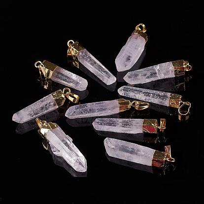 Points de pierres précieuses pendentifs, cristal naturel avec bails en laiton, pépite, 30~75x5~15mm, Trou: 8x5mm