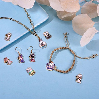 18Pcs 4 Style Halloween Alloy Enamel Pendants, for Jewelry Necklace Bracelet Earring Making Crafts, Bulb & Cat & Cup Cat