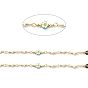 Glass Pearl & Flower Beaded Chains, with Real 18K Gold Plated Brass Findings, Soldered, with Spools