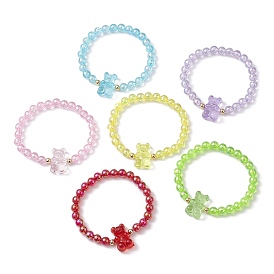6 pcs 6 ensemble de bracelets extensibles en perles d'ours en acrylique de couleur pour enfants, bracelets empilables