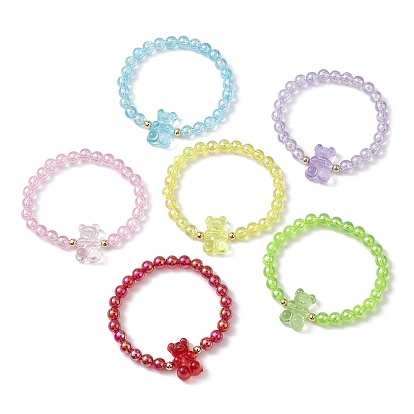 6Pcs 6 Color Acrylic Bear Beaded Stretch Bracelets Set for Children, Stackable Bracelets