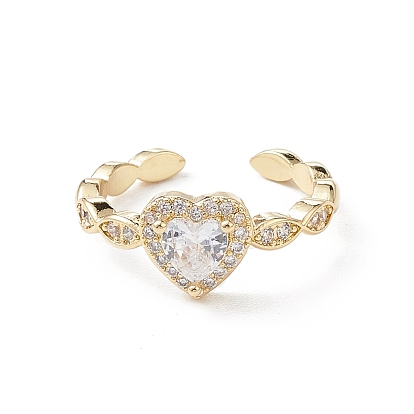 Bague de manchette en zircone cubique transparente en forme de cœur, bijoux anneau ouvert pour femme