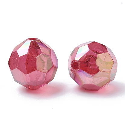 AB-Color Plated Transparent Acrylic Beads, Faceted, Round