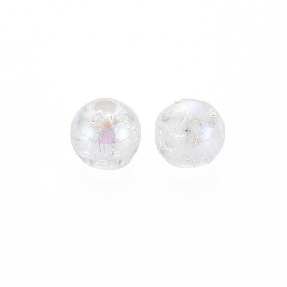 Transparent Crackle Acrylic Beads, AB Color Plated, Round