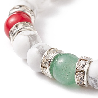 Эластичный браслет из натурального зеленого авантюрина, говлита и нефрита машан, Рождественский браслет из сплава снежинки для женщин