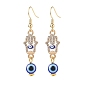 Crystal Rhinestone Dangle Earrings with Enamel Evil Eye, Brass Drop Earrings with Resin Beaded for Women, Golden