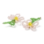 Cabochons tissés en perles de verre faits à la main, pour la fabrication de bijoux de bricolage, avec accessoires en laiton, fleur