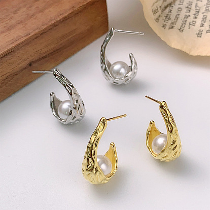Irregular Texture Fold Pearl Earrings 925 Sterling Silver Geometric Personality Jewelry