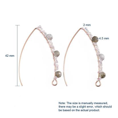 304 boucle d'oreille en acier inoxydable crochets, fil d'oreille, avec perles de pierres précieuses naturelles et boucle horizontale