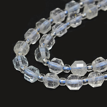 Brins de perles de topaze blanche naturelle, avec des perles de rocaille, facette, Toupie, perles de prisme à double pointe