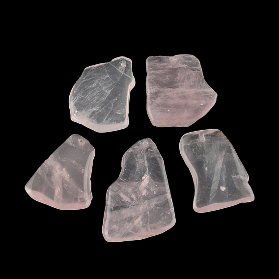 Pépites naturelle quartz rose gros pendentifs, 49~67x36~43x7~9mm, Trou: 2mm