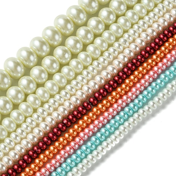 Grade A Glass Pearl Beads Strands, Rondelle, 5~12x3~8mm, Hole: 1mm, about 50~130pcs/strand, 15.7 inch ~16.1 inch