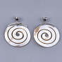 Freshwater Shell Pendants, with Alloy Findings, Flat Round with Vortex