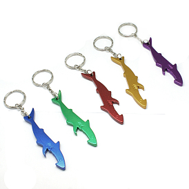 Aluminum Alloy Bottle Openners, with Iron Rings, Shark Shape