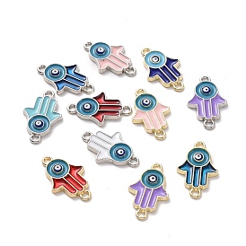 Alloy Enamel Links Connectors, Hamsa Hand/Hand of Miriam with Evil Eye, Mixed Color