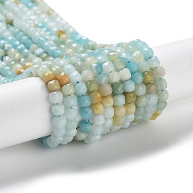 Natural Flower Amazonite Beads Strands, Faceted, Square