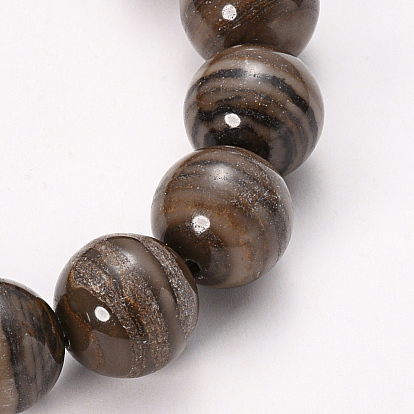 Natural Black Wood Lace Stone Beaded Stretch Bracelets, Round
