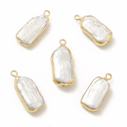 Pendentifs baroques en perles de keshi naturelles, charme rectangle, avec des boucles de cuivre