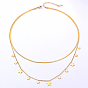 Stainless Steel Cable & Herringbone Chains Double Layer Necklaces, with Star Charms