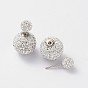 Double Austrian Crystal Ball Ear Studs, with 925 Sterling Silver Pins and Brass Findings, 6~12mm, Pin: 0.7mm