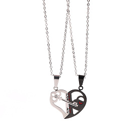 2 pcs 2 style en acier inoxydable coeur clé correspondant pendentif colliers ensemble, numéro de mot 1314 520 colliers de couple pour la Saint-Valentin