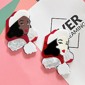 Christmas Girl Badge Brooch - Fashion Acrylic Character Pin Accessory Decoration