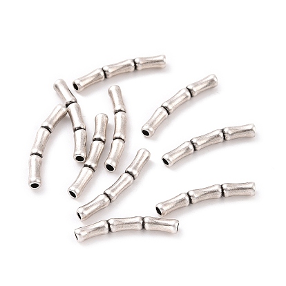 925 Sterling Silver Curved Tube Beads, Bamboop-shaped with Textured