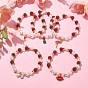 Natural & Synthetic Mixed Gemstone Round Beaded Stretch Bracelet, Alloy Charms Valentine's Day Theme Bracelet