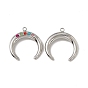 Vacuum Plating 201 Stainless Steel Pendants, Colorful Rhinestone Double Horn/Crescent Moon Charms
