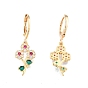Colorful Cubic Zirconia Flower of Life Dangle Leverback Earrings, Brass Jewelry for Women, Cadmium Free & Nickel Free & Lead Free