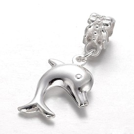 Alloy European Dangle Charms, Large Hole Dolphin Beads, 33mm, Hole: 5mm