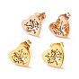 Ion Plating(IP) 304 Stainless Steel Stud Earrings, Heart with Tree
