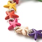 Pulsera elástica con cuentas de estrella de mar/estrellas de mar turquesa sintética (teñida) con pedrería, joyas de piedras preciosas para mujeres