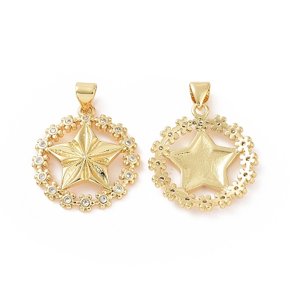 Brass Micro Pave Cubic Zirconia Pendants, Wreath with Star Charm