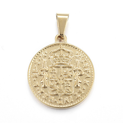 304 Stainless Steel Coin Pendants, Hispan Et Ind Rex Coin