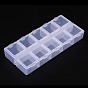 Cuboid Plastic Bead Containers, Flip Top Bead Storage, 10 Compartments, 13.2x6.2x2.05cm