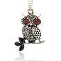 Antique Silver Tone Alloy Rhinestone Bird Pendants, Owl Necklace Pendants for Halloween, 34x26x3mm, Hole: 3mm