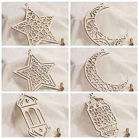Décorations pendentif étoile/lune/lanterne en bois, ornement de tenture murale en corde de chanvre