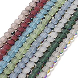 Electroplate Frosted Glass Beads Strands, Rainbow Plated Edge Beads , Faceted Flat Round